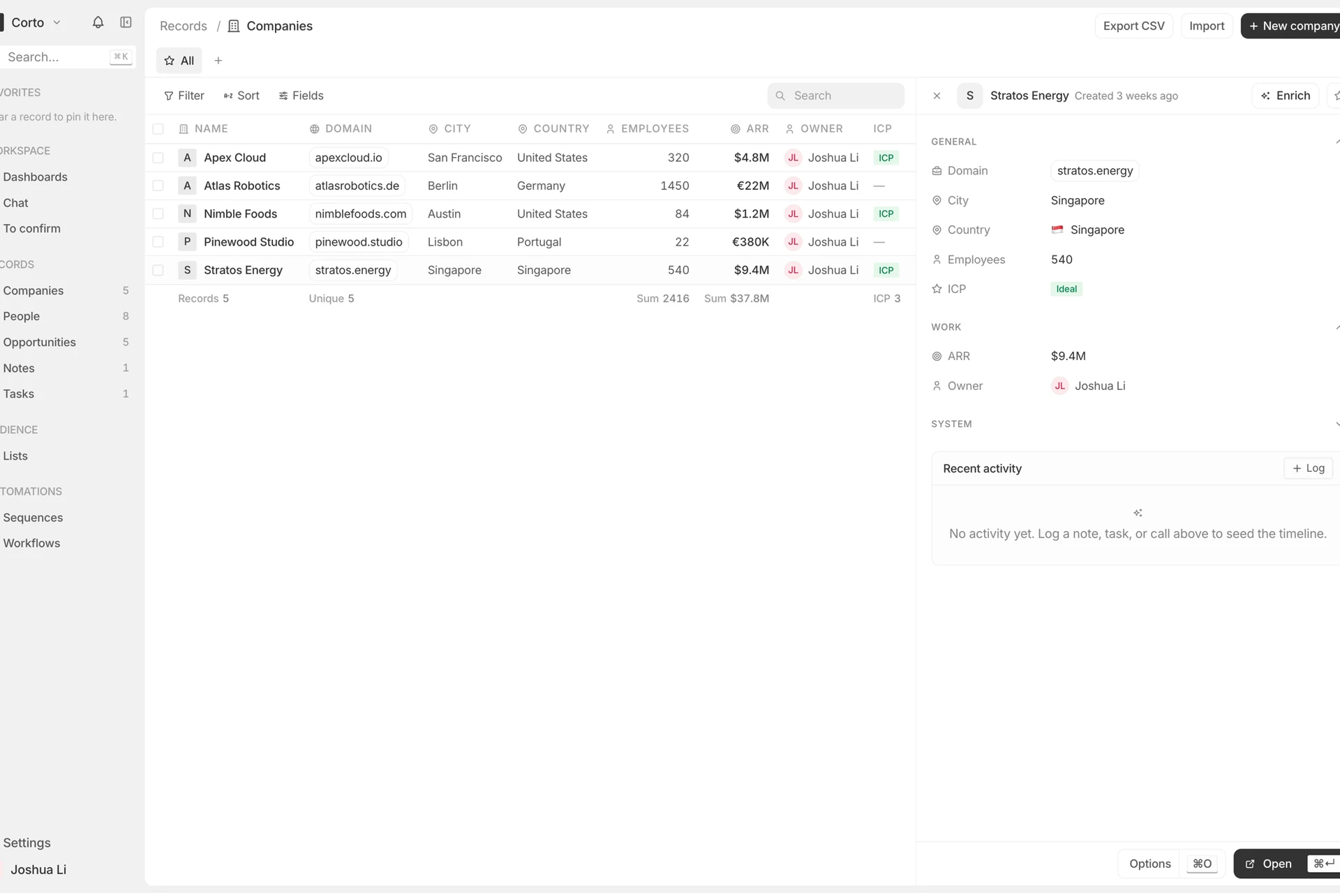 Corte — CRM records workspace