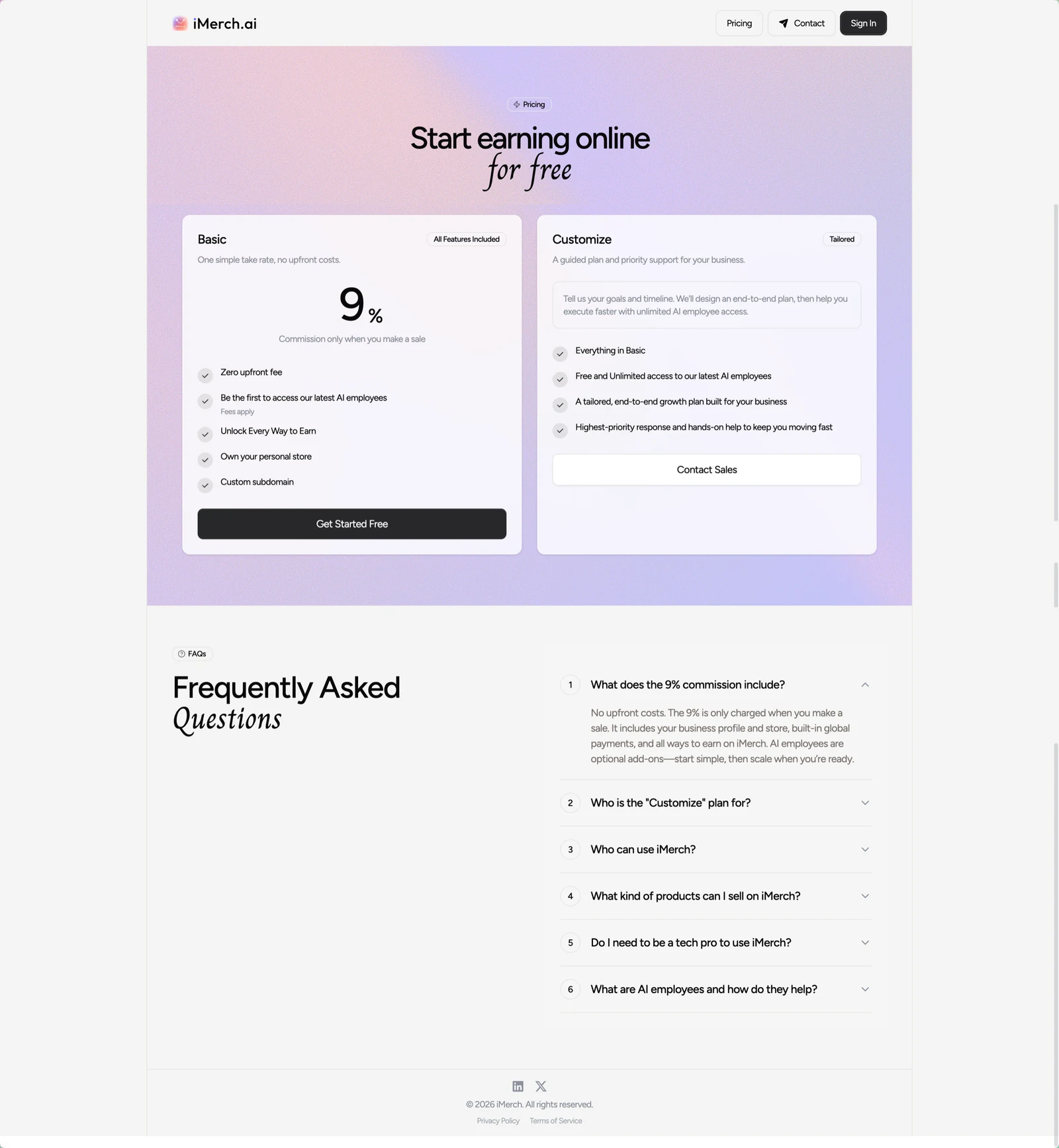 iMerch.ai — pricing page